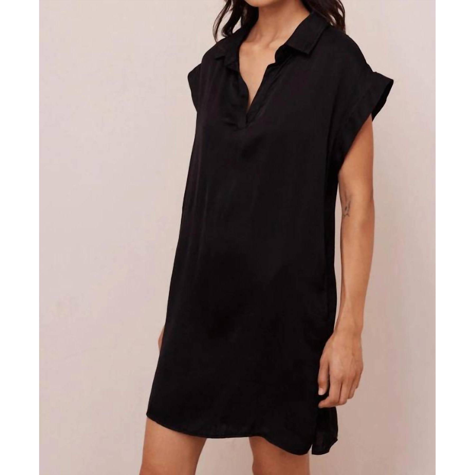 New Bella Dahl Cap Sleeve V-Neck Dress In Black